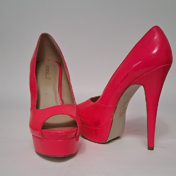 Shoe Dazzle Neon Pink Peep-Toe Stiletto Heels - Picture 3 of 3